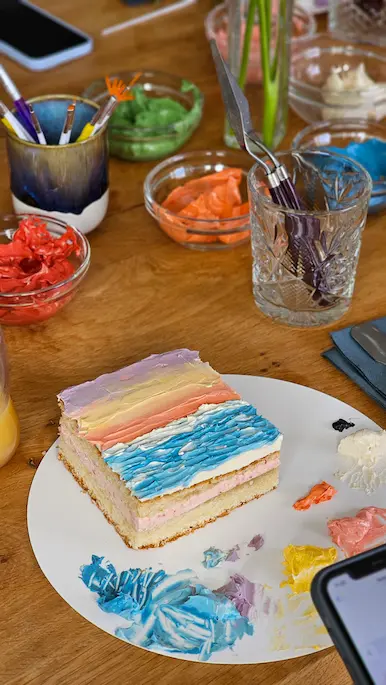 Sunset cake painting on table